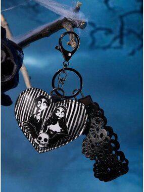 Corpse Bride Gothic Heart Keychain Bag Charm PU Leather Victorian Love Pendant